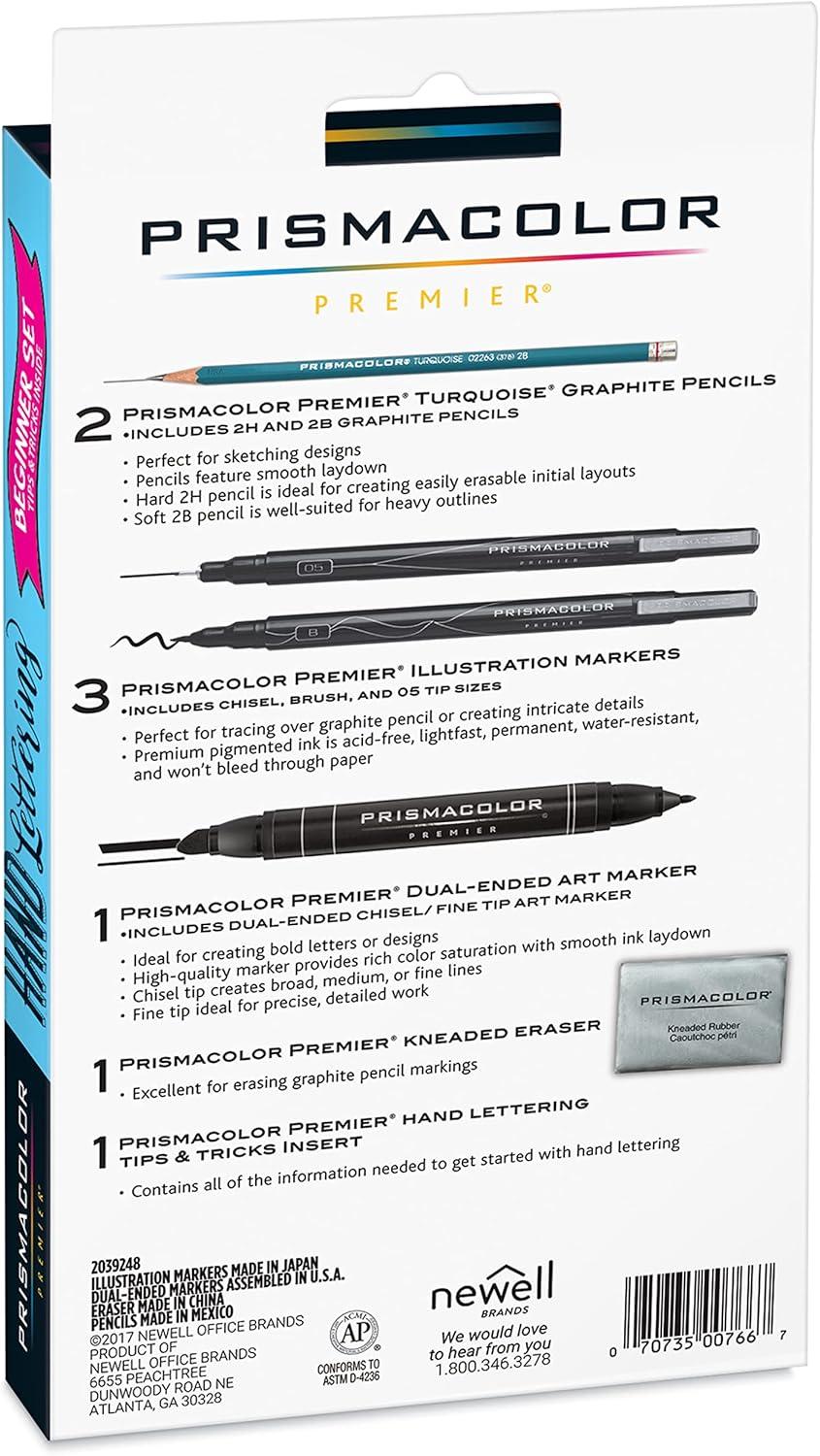 imagePrismacolor Premier Beginner Hand Lettering Set With Illustration Markers Art Markers Pencils Eraser And Tips Pamphlet Adult Coloring 8 CountBeginner