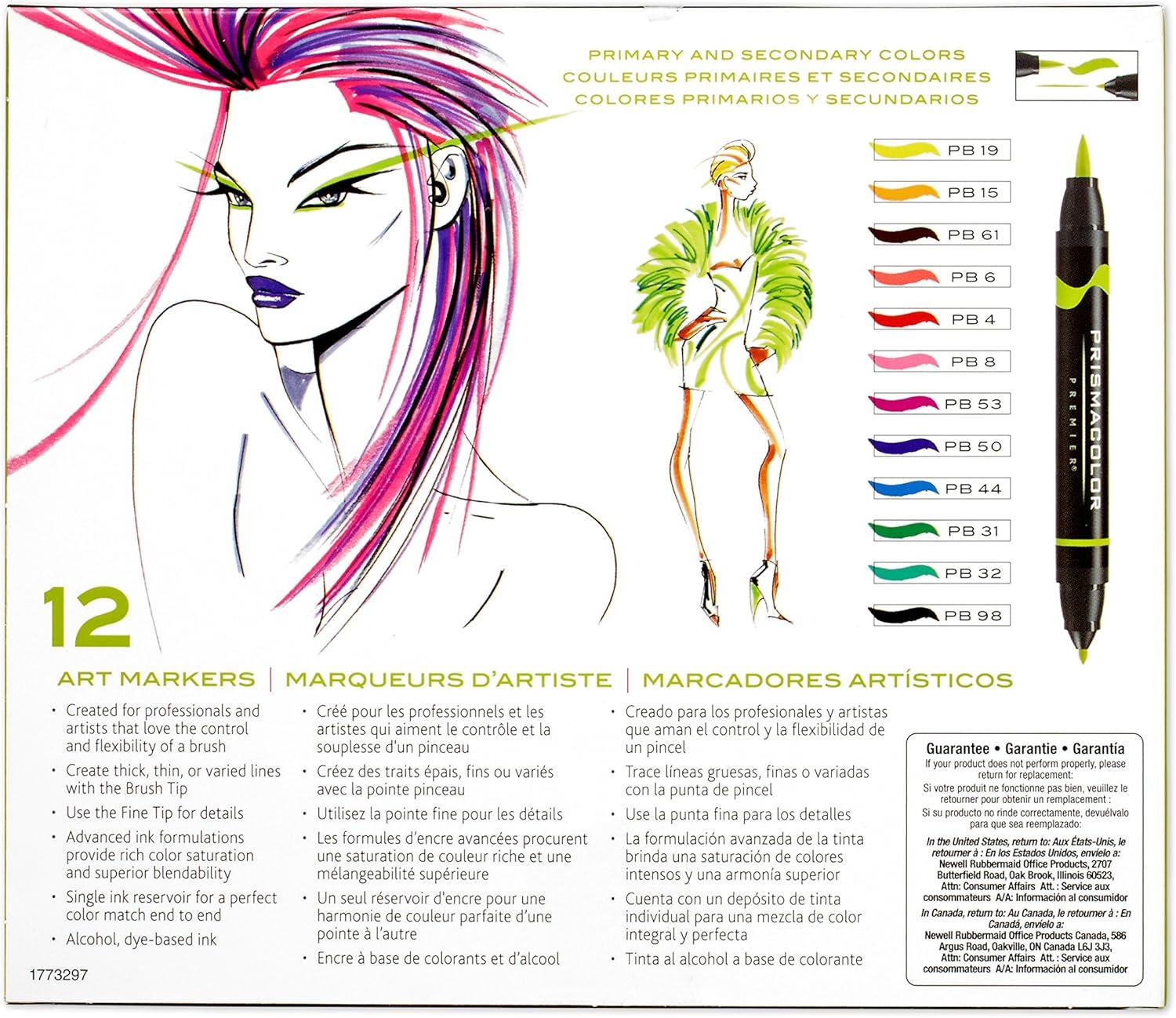 imagePrismacolor Premier DoubleEnded Art Markers Fine And Brush Tip Adult Coloring 12 Pack12 Count