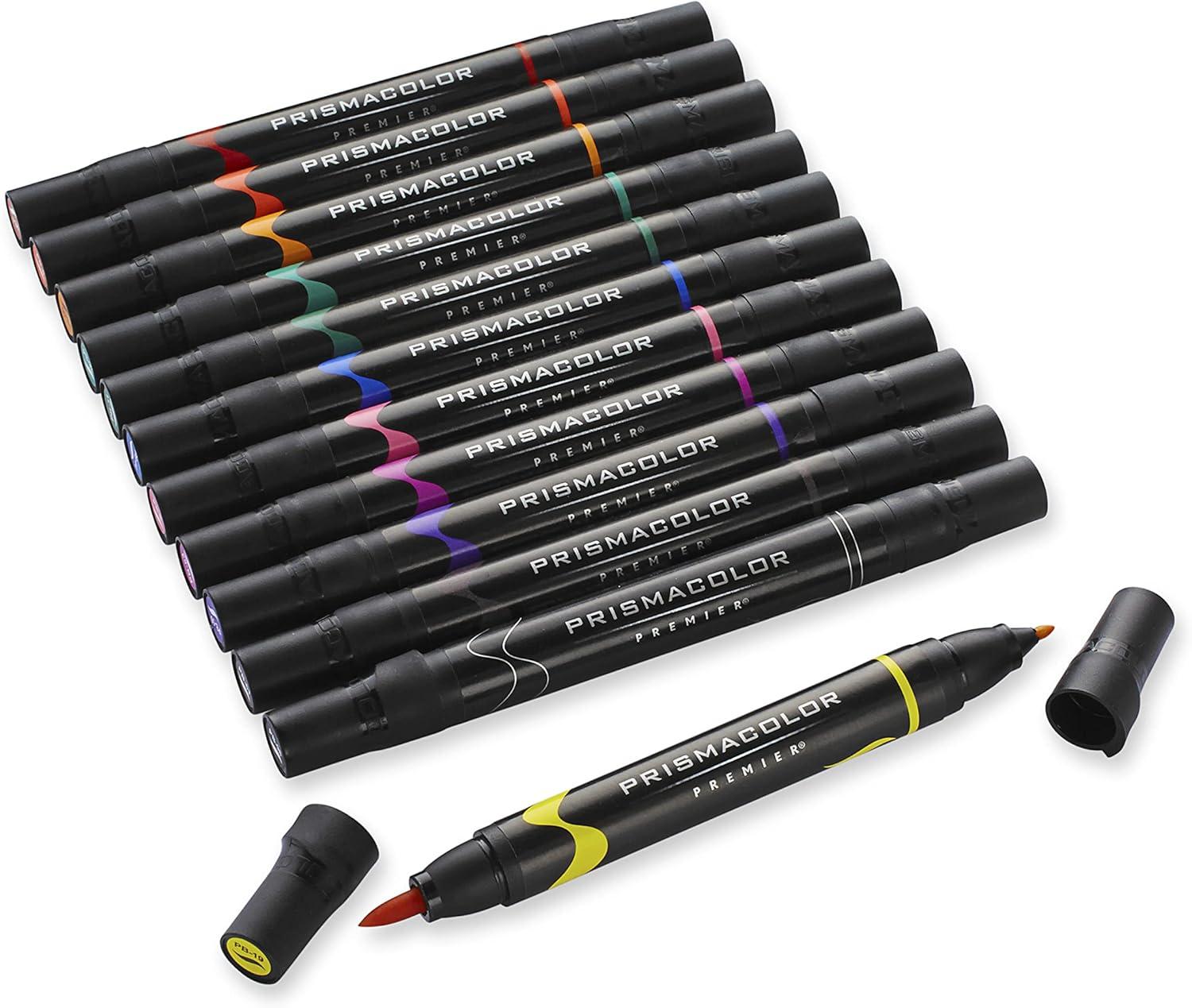 imagePrismacolor Premier DoubleEnded Art Markers Fine And Brush Tip Adult Coloring 12 Pack12 Count