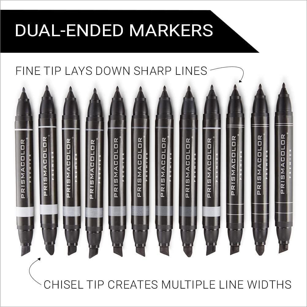 imagePrismacolor Premier DoubleEnded Art Markers Fine And Chisel Tip Manga Colors Adult Coloring 12 PackCool Grey