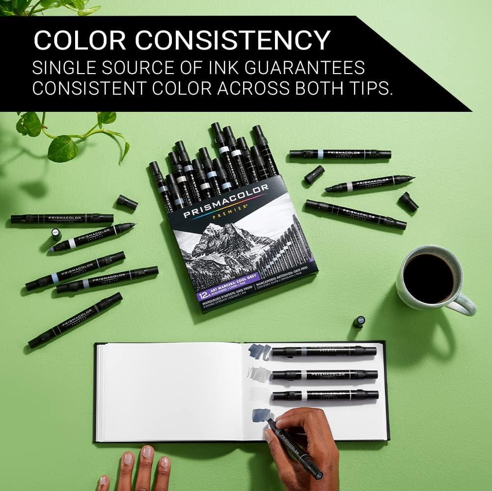 imagePrismacolor Premier DoubleEnded Art Markers Fine And Chisel Tip Manga Colors Adult Coloring 12 PackCool Grey