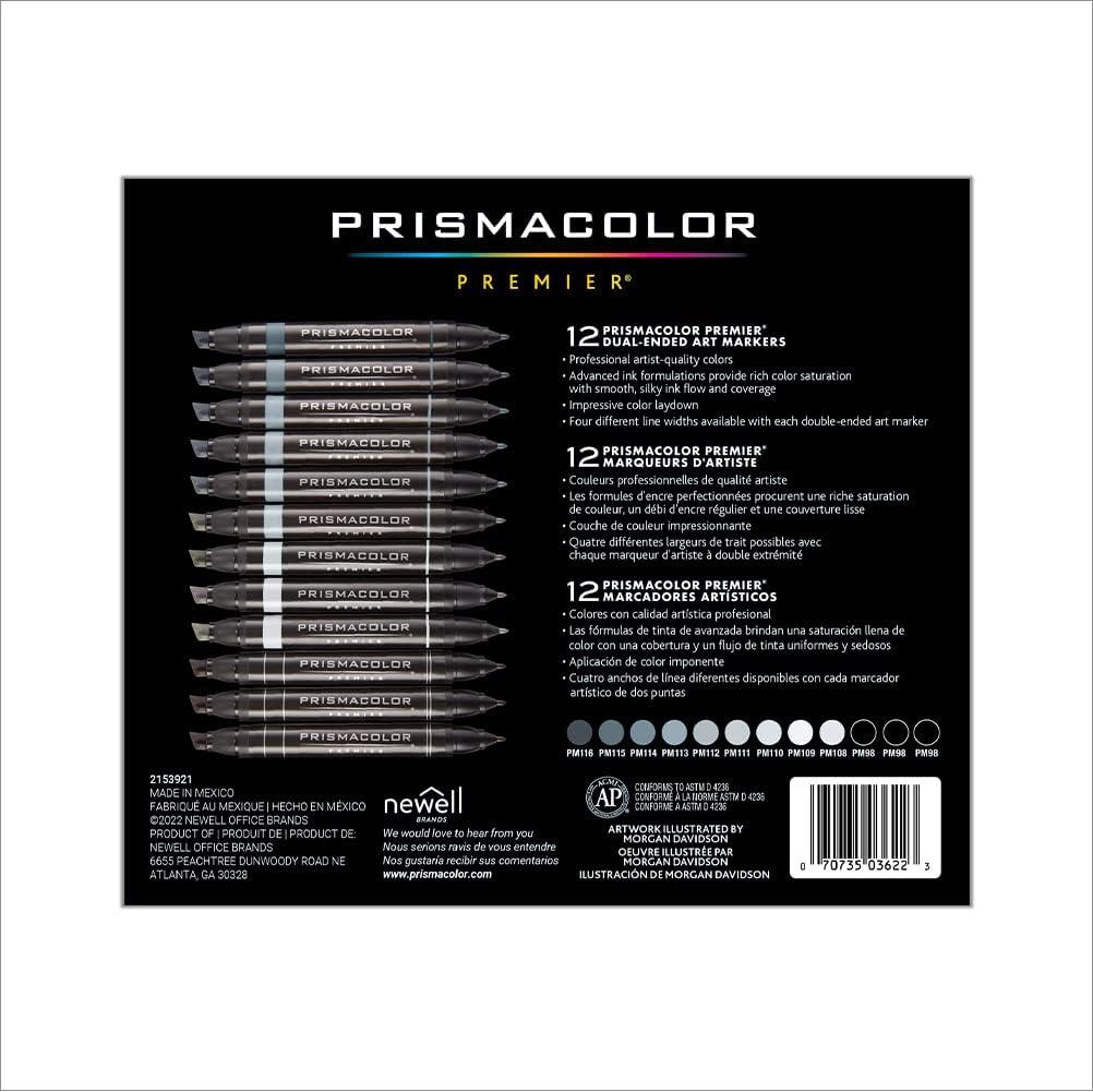 imagePrismacolor Premier DoubleEnded Art Markers Fine And Chisel Tip Manga Colors Adult Coloring 12 PackCool Grey