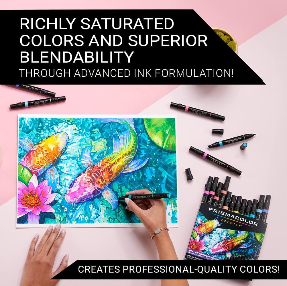 imagePrismacolor Premier DoubleEnded Art Markers Fine And Chisel Tip Manga Colors Adult Coloring 12 PackHyper Brights