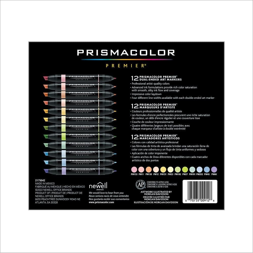 imagePrismacolor Premier DoubleEnded Art Markers Fine And Chisel Tip Manga Colors Adult Coloring 12 PackPastel