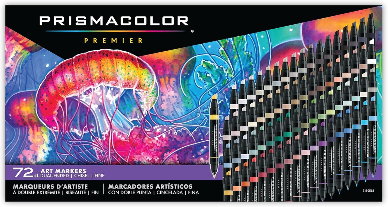 imagePrismacolor Premier DualEnded Art Markers AlcoholBased Markers with Fine ampamp Chisel Tips Assorted Colors Set of 72 in Carry Case