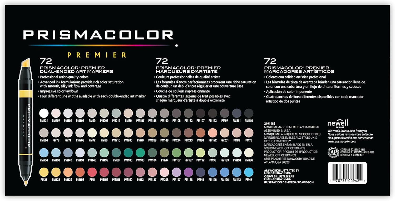 imagePrismacolor Premier DualEnded Art Markers AlcoholBased Markers with Fine ampamp Chisel Tips Assorted Colors Set of 72 in Carry Case