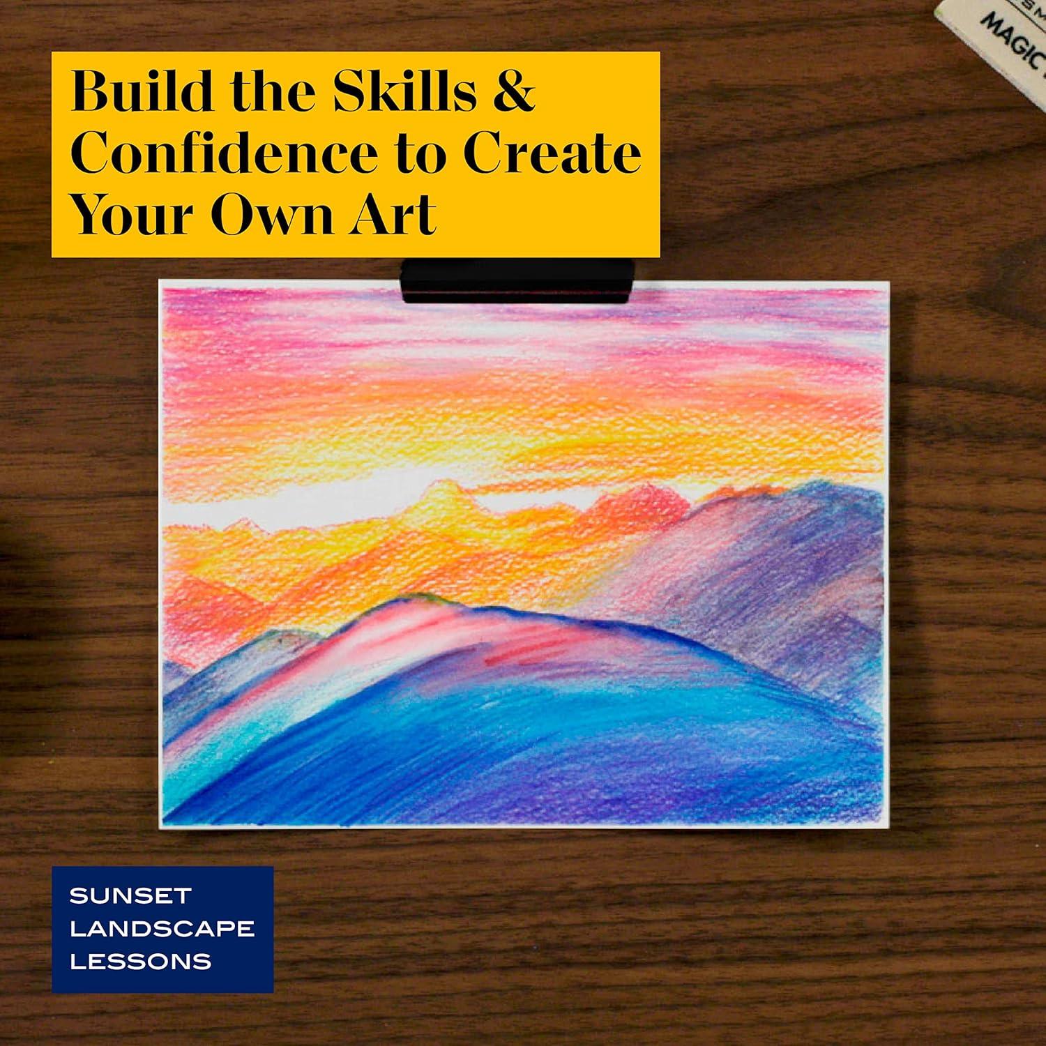 imagePrismacolor Technique Art Supplies and Digital Art Lessons Nature Drawing Set Level 2 Watercolor Pencils Brush Markers and More Sunset Landscape Drawing 27 CountNature Level 2