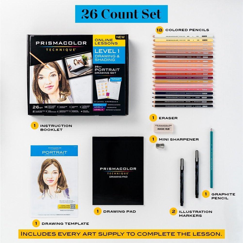 imagePrismacolor Technique Art Supplies and Digital Art Lessons Nature Drawing Set Level 2 Watercolor Pencils Brush Markers and More Sunset Landscape Drawing 27 CountPortrait Level 1