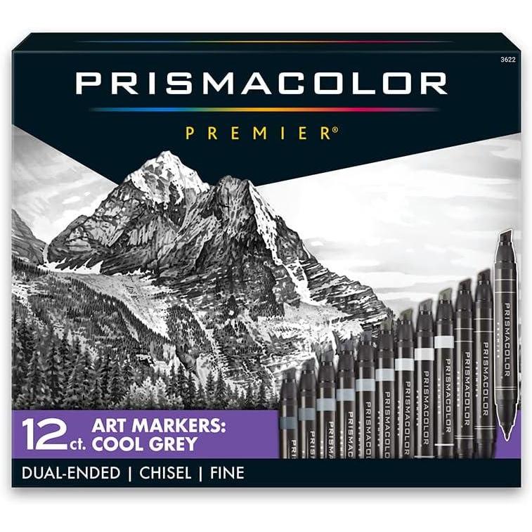 imagePrismacolor Premier DoubleEnded Art Markers Fine And Chisel Tip Manga Colors Adult Coloring 12 PackCool Grey