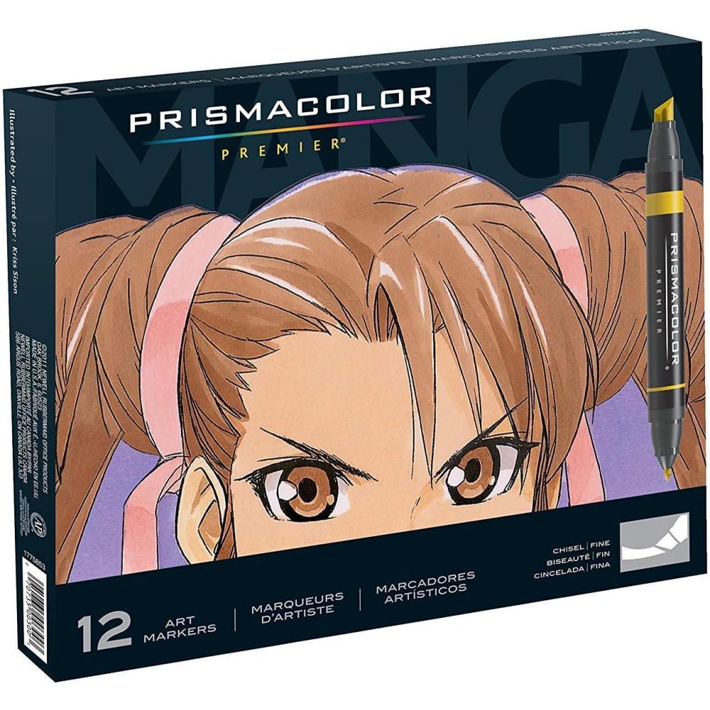 imagePrismacolor Premier DoubleEnded Art Markers Fine And Chisel Tip Manga Colors Adult Coloring 12 PackManga