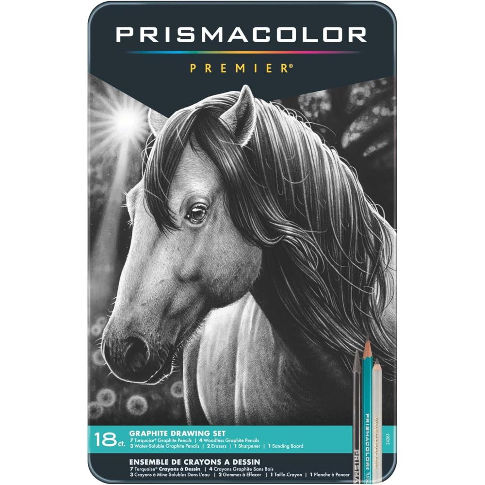 imagePrismacolor Premier Turquoise Graphite Sketching Pencils Medium Leads Adult Coloring 12 PackGraphite Drawing Set