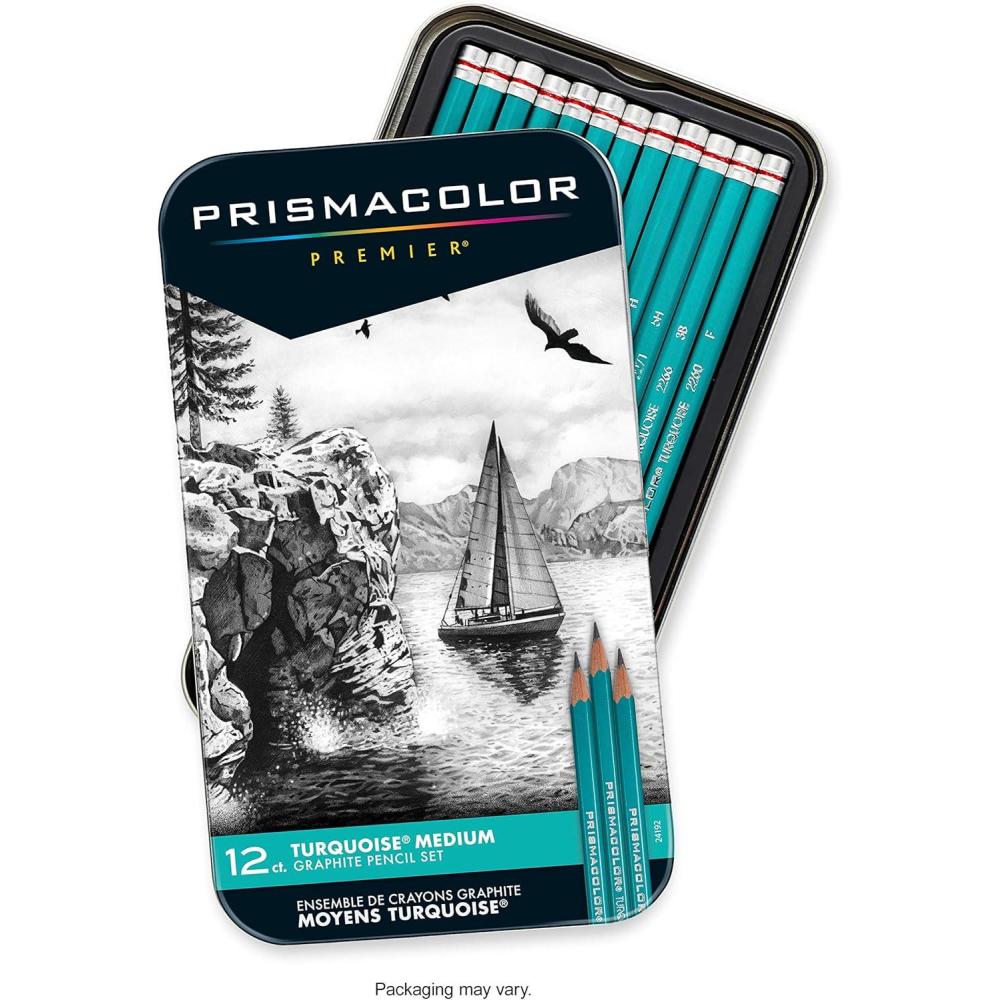 imagePrismacolor Premier Turquoise Graphite Sketching Pencils Medium Leads Adult Coloring 12 PackSketching Pencils