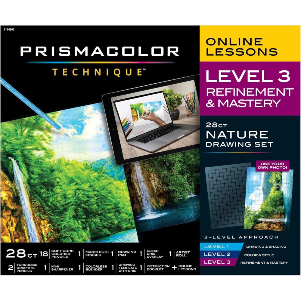 imagePrismacolor Technique Art Supplies and Digital Art Lessons Nature Drawing Set Level 2 Watercolor Pencils Brush Markers and More Sunset Landscape Drawing 27 CountNature Level 3